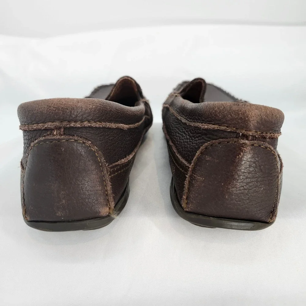Minnetonka Moccasins Brown Leather Slip On‎ Driving Shoes Mens 8 Twin Gore 932
